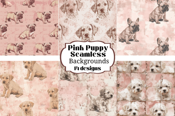 14 Pink Puppy Seamless Backgrounds for Digital Crafting