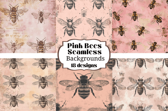 18 Pink Bees Seamless Backgrounds: Sweet Design Assets