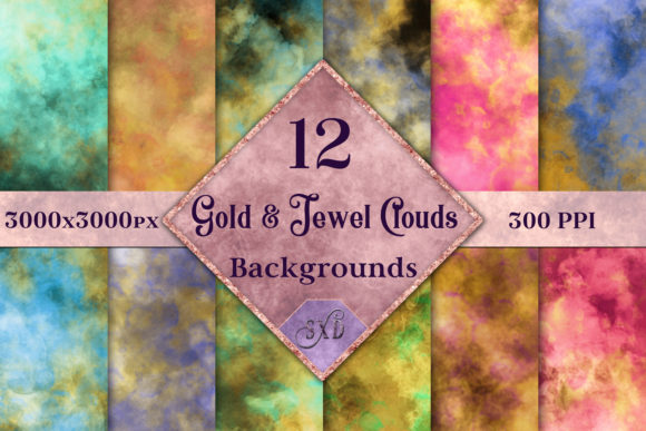 Gold and Jewel Color Clouds Backgrounds for Designers