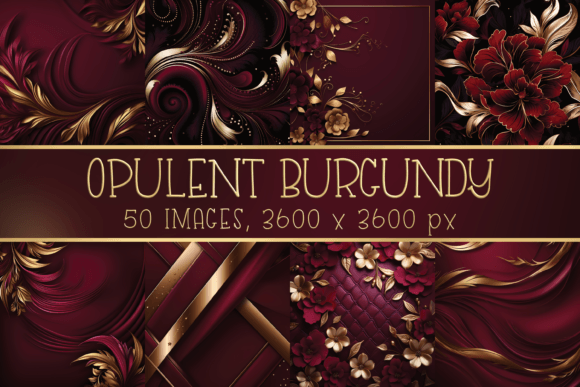 Opulent Burgundy Gold Backgrounds: Digital Papers for Rich Projects