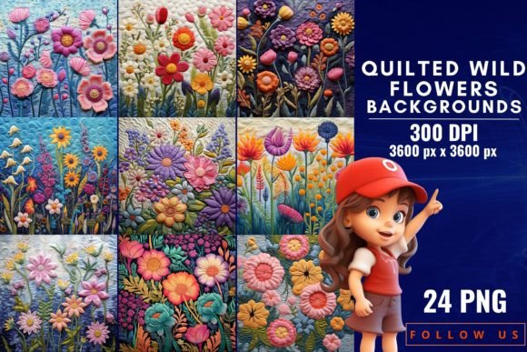 Quilted Wild Flowers Backgrounds: Your Go-To Design Asset