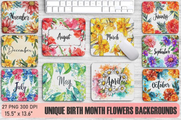 Unique Birth Month Flowers Backgrounds for Creative Projects