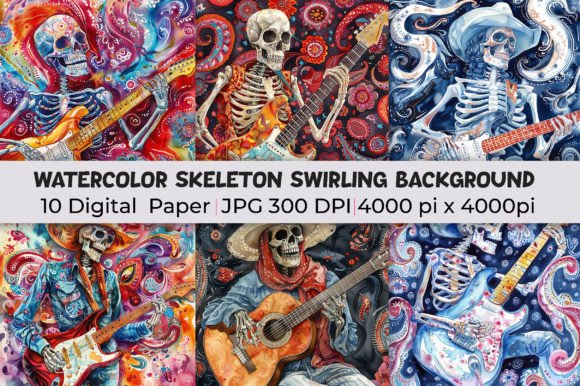 Watercolor Skeleton Swirling Backgrounds: Modern Creativity Unleashed